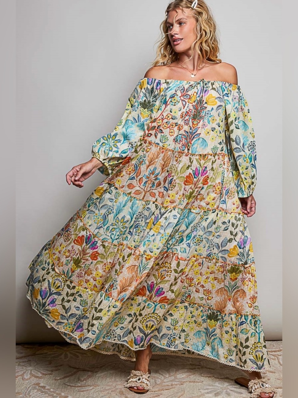 POL “ Tulum Daydream “ Maxi Off The Shoulder Dress | Floral - Picture 6 of 6